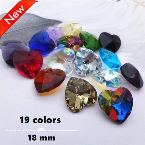 18mm crystal heart shape cut face pendants jewelry DIY charms pink/blue/yellow beads accessories glass drop curtain lamp 50pcs