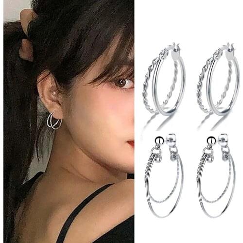 Simple Personality Exaggerated Geometric Big Hoop Earrings Female Retro Port Style Fashion Temperament Double Earrings