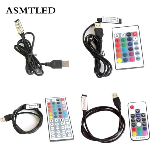 DC 5V 12V 24V 12A USB RGB LED Controller 3Key / 24Key IR / 44Key IR / 17Key RF Remote RGB Dimmer For 5V USB RGB LED Strip light