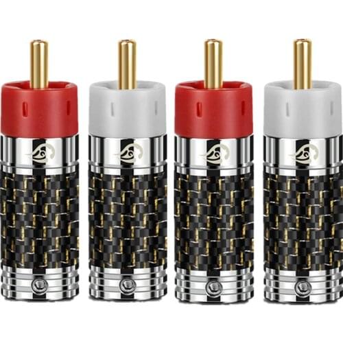 Hifi Male RCA Connectors Tellurium Copper Carbon Fibre Gold Plated 6mm 10mm DIY RCA lotus Plugs Audio Speaker Acoustics For Home