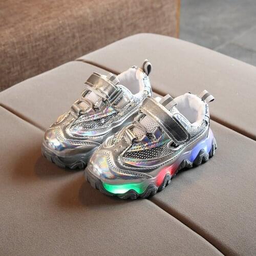 Size 21-30 Children LED Sneakers Patent Leather Shoes for Toddler Boys Toddler Girl Sneakers Glowing Lighted Shoes for Kids