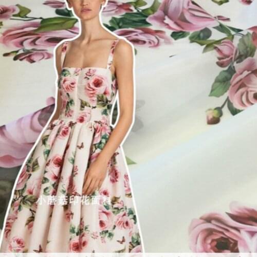 Rose printing organza satin fabric meter brand dress organza fabric clothing handmade rose fabric wholesale cloth