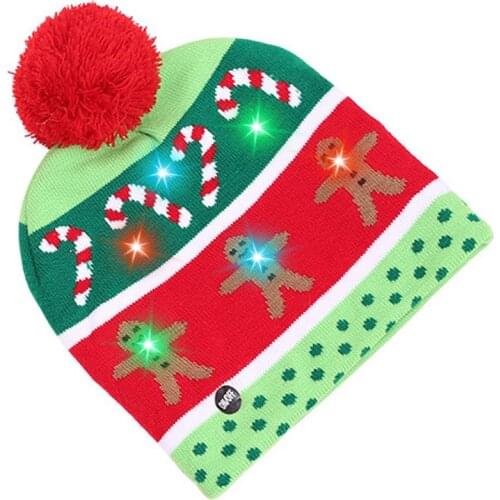 Christmas Party Warm Hat LED Light Up Beanie Sweater Knitted Santa Cap 2020-2021 New Year Decorations For Kids Adults Gifts