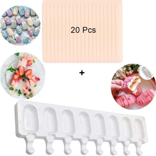 8 Cell Big Size Silicone Ice Cream Mold Popsicle Molds DIY Homemade Dessert Freezer Fruit Juice Ice Pop Maker Mould with Sticks
