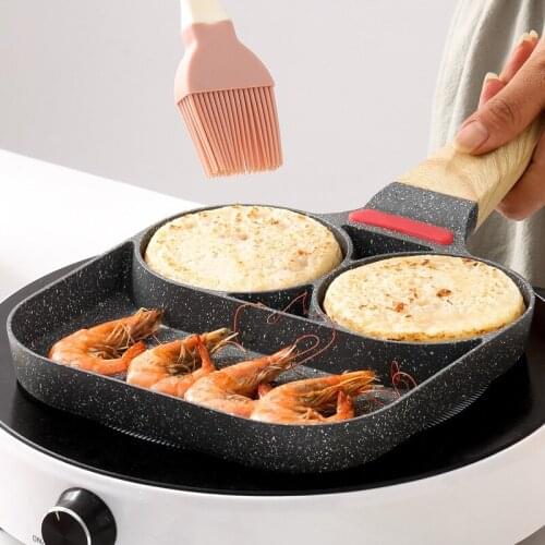 2 Holes Fried Egg Burger Pan Non-stick Ham Pancake Maker Wooden Handle Suitable for Gas Stove and Induction Cooker Dropshipping