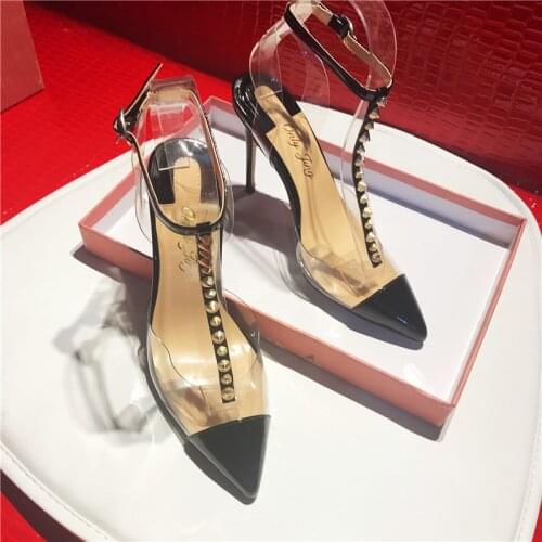 Free shipping fashion women Pumps Black patent leather spikes t-strap high heels ankle strappy sandals shoes 10cm 12cm 8cm