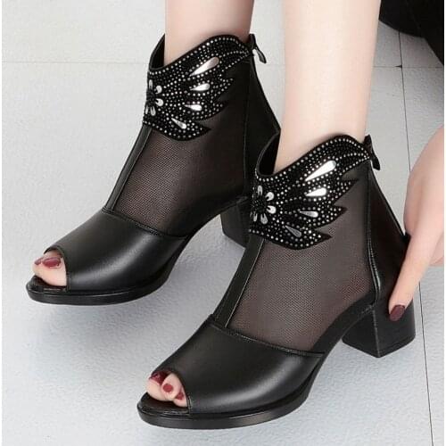 Shoes Women Slippers Leather 2021 New Sandals Summer Boots High Heel Heel Sandals Sandales Femmes