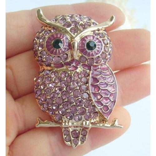 Unique Animal Bird Owl Brooch Pin Pendant Purple Rhinestone Crystal EE03502C1