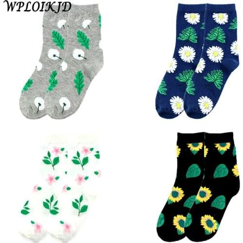 College Style Jacquard/Plants Flowers Pattern Printing Dandelion/Sunflower Socks Personality Trend Funny Socks Women Harajuku