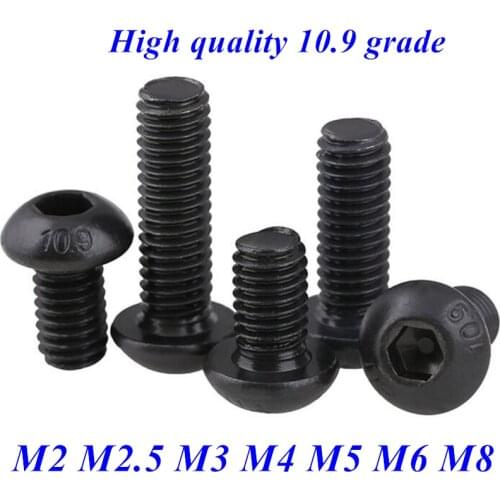 50pcs-5pcs M2 M2.5 M3 M4 M5 M6 M8 M10 Grade 10.9 Alloy Steel Screws Hex Socket Round Head Cap Black Screw SUS304 Fastener Bolt
