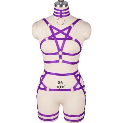 Pentagram Harness For Women Erotic Lingerie Set Sword Belt Collar Accessories Elastic Bondage Cage Bra Suspenders Garters Belt