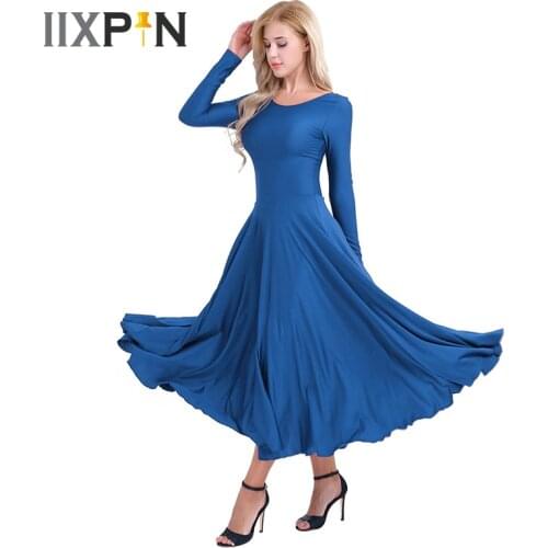 Women Ballet Dress lyrical dance costumes Polyester Round Neck Long Sleeves Loose Fit Liturgical Praise Dance Dress Ballet Dance