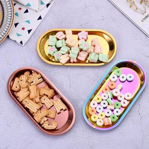 Gold Oval Metal Storage Tray Personalized Fruit Plate Small Items Jewelry Display Tray Mirror Tray Storage Organizer Supplies