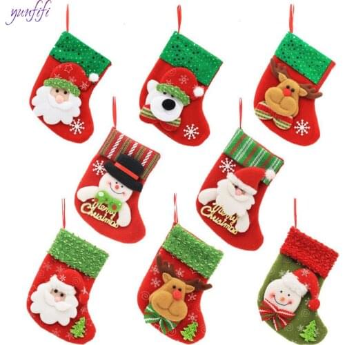 1pcs Santa Snowman Pendant Christmas Ornaments New Year Socks Christmas Decorations for Home Merry Christmas Tree Decorations