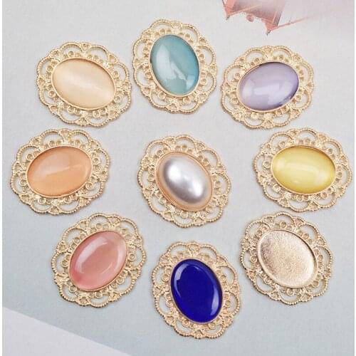 10 PCS 25x29mm Metal Alloy Oval Rhinestones Crystal Flowers Diy Hair Accessories For Jewelry Making