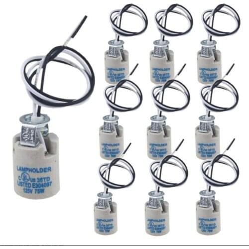 10pcs 30cm Electric Wire, E12 Ceramic Standard Medimun Screw Base Socket E12 Bulb Holders With Wire for Hot Halogen Bulb