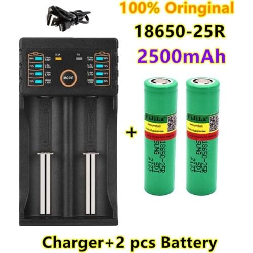 100% Original For Samsung 18650 2500mah battery INR18650 25R 20A discharge lithium batteries+ charger