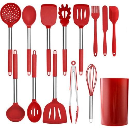 14Pcs Stainless Steel Silicone Turner Soup Spoon Strainer Pasta Server Scraper Egg Beater Cooking Utensils Set Kitchen Gadgets