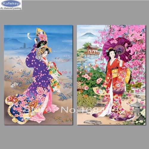 2 pcs Diamond Painting Japanese woman,5D DIY diamond Embroidery Rhinestone painting Full 3d Cross Stitch Mosaic Pictures A244