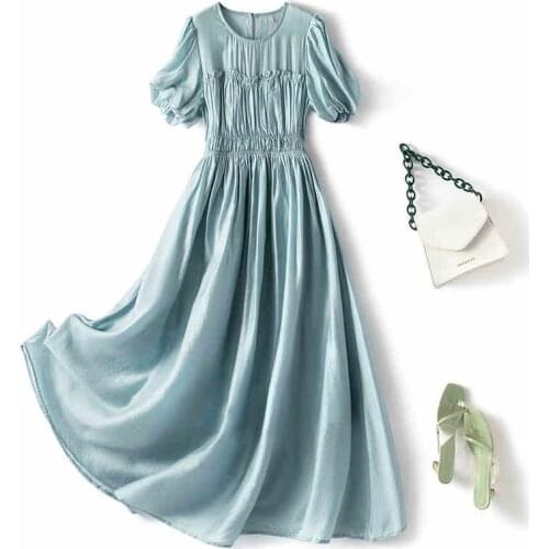 2021 Summer New Style Plus Large Size Puff Sleeve Sweet Chiffon Dress for Woman