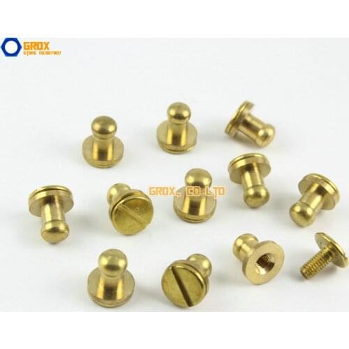 30Pcs 5mm Round Head Solid Brass Rivet Chicago Screw for Leather Craft