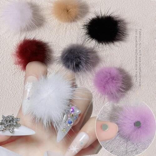 5pcs Detachable Magnet Ball Fluffy 3D 6Colors 27*27mm Puffy Pom Pons Jewelry Manicure Charm DIY Nails Accessories HJE656-661