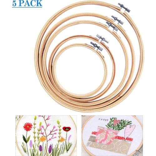 5pcs 15-27cm DIY painting photos Frame Hanger Adjustable Wooden Embroidery Hoops Set Bulk Round Bamboo Hoops for Art
