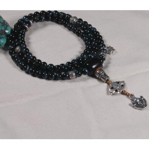 8mm blue tiger eye beads Mala Buddhist 108 prayer beads mala blessed mala Genuine blue cat eye buddhist prayer beads
