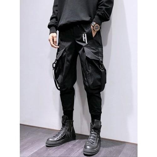 Free shipping Mens Male fashion black new dark trend function big pocket hip-hop tide brand casual footwear overalls all-match