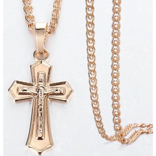 Fashion Jewelry Women Mens 585 Gold Color Crucifix Necklace Pendant Cross Snake Link Chains Jewelry GP405