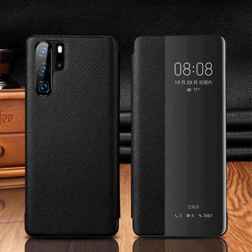 Genuine Leather Case For Huawei P30 Pro Case Intelligent Cover Etui Window View Coque For Huawei P30 P30Pro Case Fundas Capa