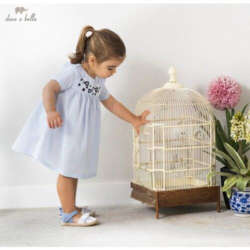 DB17440 dave bella summer baby girls cute floral striped dress children fashion party dress kids infant lolita clothes