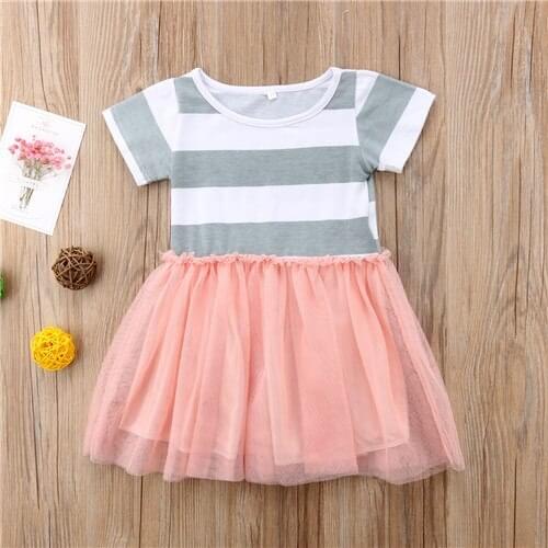 Girls Striped Kids Baby Clothes Tutu Dress Lace Tulle Princess Holiday Short Sleeve Party Toddler Summer Cotton Girl Dresses