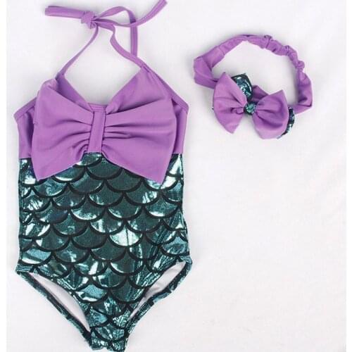 Children Girl Swimwear Fashion Closed-fitting Elastic New Summer rermaid Swimsuit Kids Bodysuit+Headband Children Girl Swimsuit