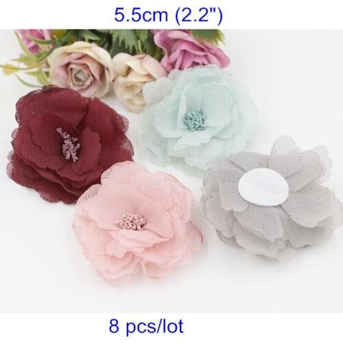 8pcs Elegant Tulle Flowers 5.5cm (2.2") Handmade Fabric Flower For Hairpin,Brooch or Other Crafts,Shoes,Dress Wedding Decoration