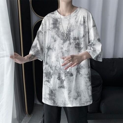 Harajuku Hot New Tie-Dye Printed Gradient T Shirt Panelled Fashion Clothes All-Match Fashion Hip Hop Unisex Summer Streetwear