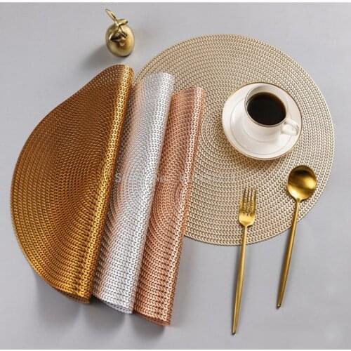 Round Pvc Placemat Dining Table Decoration Accessories Waterproof Non Slip Heat Insulation Easy Clean Gold Color Table Mats