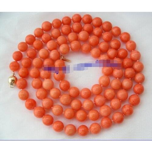 Gift word Love real real stunning long 34inch 8-9mm round crude pink coral necklace clasp Real natural pearl beads
