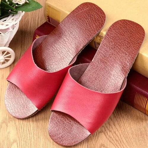 Solid Color Genuine Leather Couples Summer Indoor Slippers Wood Floor Deodoran Anti-Slip Comfortable Home Shoes for Men&Women