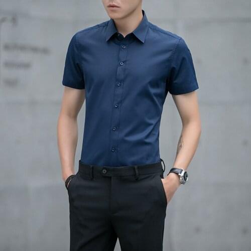 Summer white shirt mens short-sleeved business no-iron profsional formal dress work shirt mens casual solid color slimes