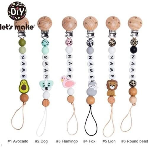 Lets Make 5PC Custom Babys Name Pacifier Chain Leopard Silicone Holder For Nipples Personalized Pacifier Clip Baby Teether