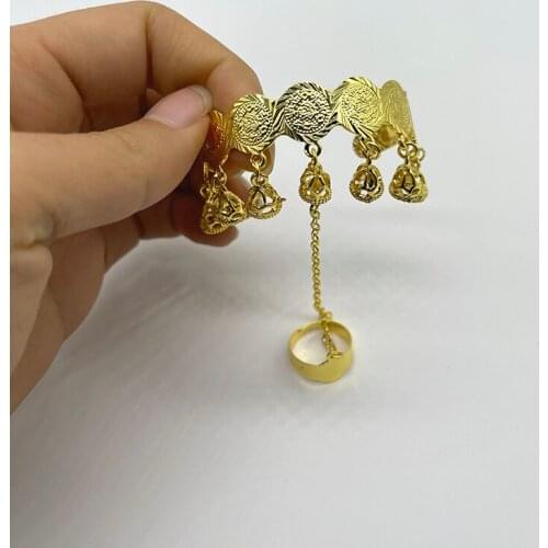 Copper Dubai Gold Bangles for Kids Baby bracelets with Ring African Coins Arabic Boy Girlds Brithday Jewelry Gift