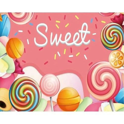 Sweet Cartoon Colorful Lollipop Birthday Party Photography Backdrop Baby Shower Natural Room Decor Photo Booth Studio Prop