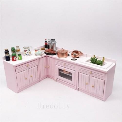 4pcs/set Dollhouse Miniature Kitchen Countertop, Sink, Hearth, Corner Cupboard Set Furniture Toy