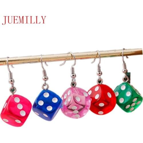 Fashion Bright Resin Dice Dangle Earrings for Women Girl Creative Drop Jewelry Gifts