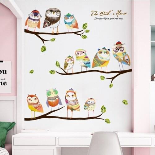 Cartoon Owls Wall Stickers Kids Rooms Home Decor Cute Animal Nursery Mural Living Room Bedroom Art Decals Vinyl Wallpaper