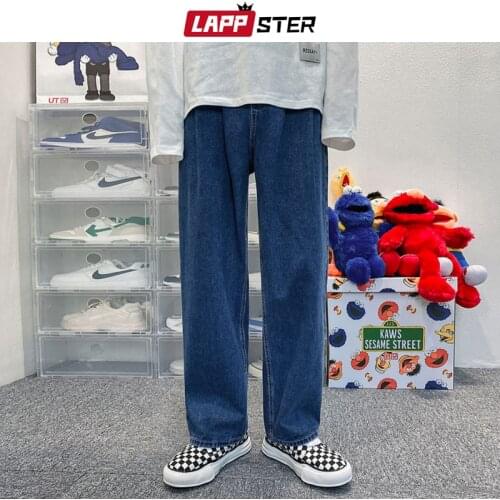 LAPPSTER Men Baggy Harajuku Solid Vintage Jeans Joggers 2021 Mens Japanese Streetwear Causal Y2k Denim Trousers Male Kpop Jeans