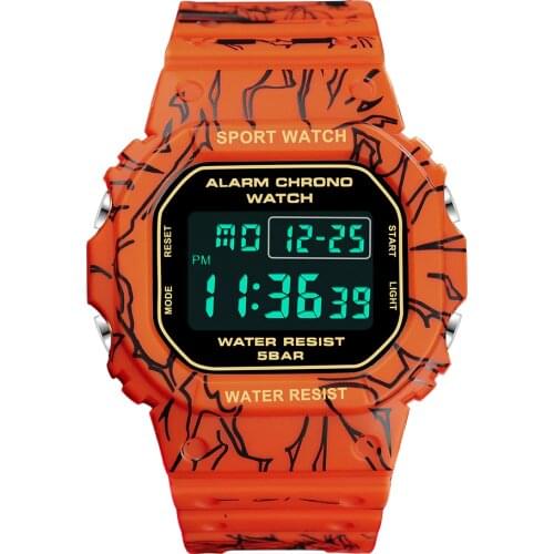 Men Orange Multifunction Big Dial Square LED Digital Watch Men Casual Gshock Sport Mens Watches Waterproof Relogio Masculino
