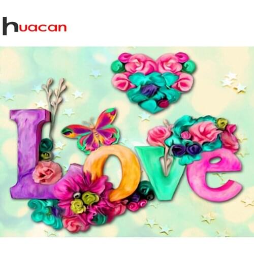 Huacan Diamond Painting Kit Flower Love Wall Stickers Mosaic Embroidery Color Floral Scenery Diamond Art