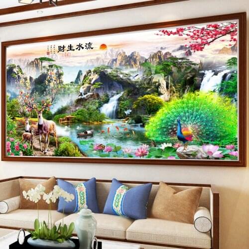 Fairyland DIY Embroidery 11CT Cross Stitch Kits Needlework Craft Set Printed Canvas Deer Peacock Cotton Thread Home Decoration